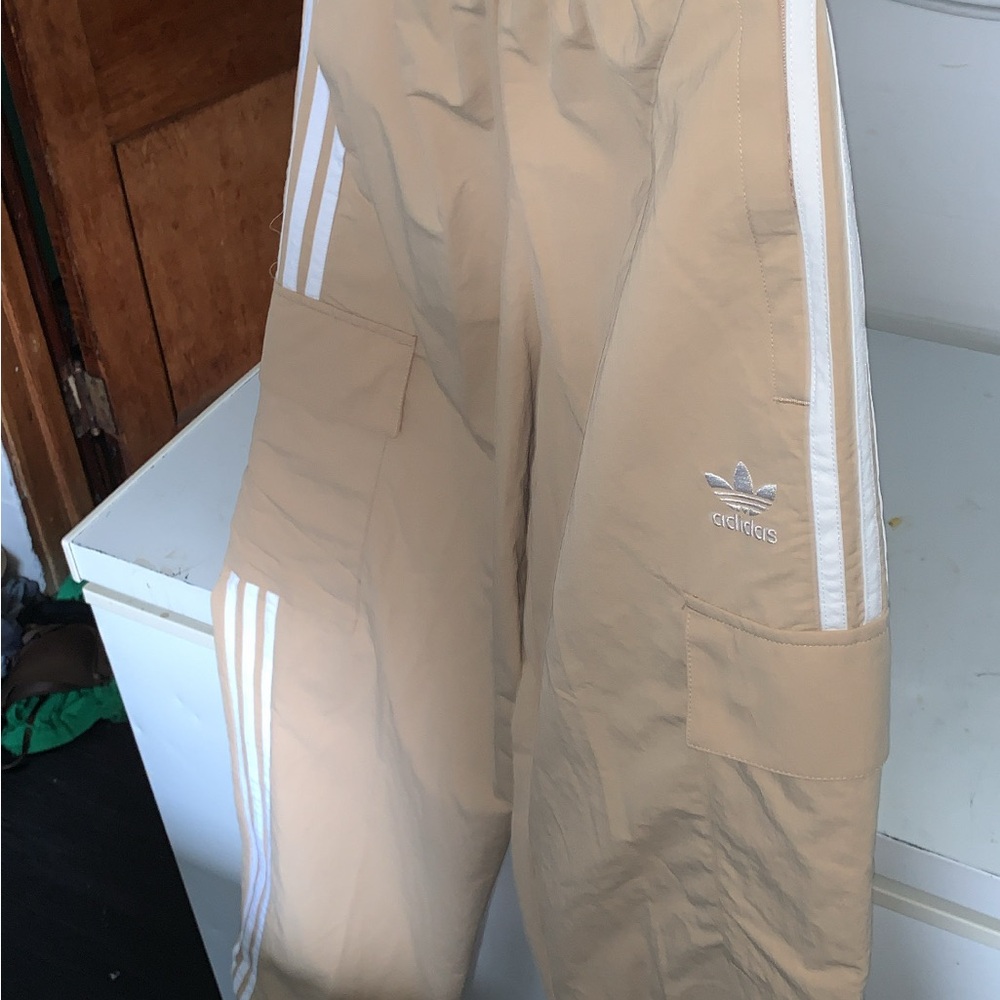 Adidas Beige Track Pants with White Accents